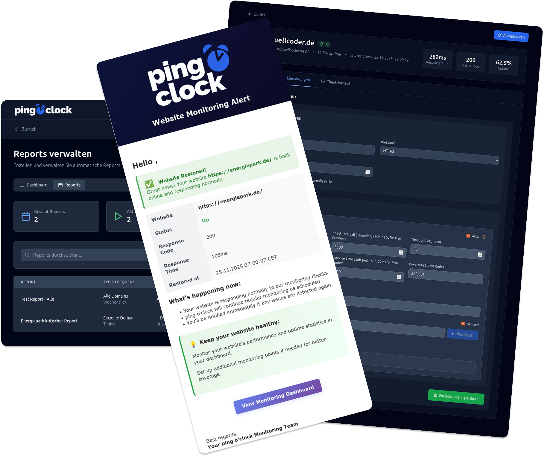 Individuelle Uptime- und Downtime-Reports in Pingoclock