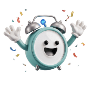 Pingo, das pingoclock-Maskottchen, lächelt zufrieden