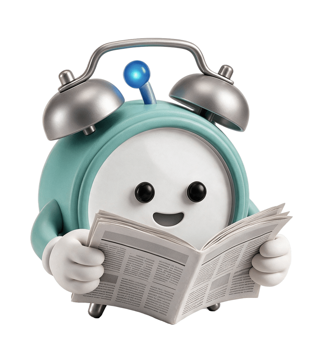 Pingo, das pingoclock-Maskottchen, liest Zeitung